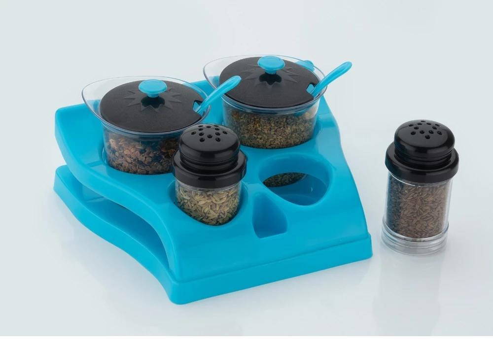 0078 Plastic Aachar Pickle Container/Chutney/Mukhwas Tray/Masala Tray/Dining Spice Stand (Set of 4 Jar, 2 Spoon, 1 Tray,) - SkyShopy 0078 Plastic Aachar Pickle Container/Chutney/Mukhwas Tray/Masala Tray/Dining Spice Stand (Set of 4 Jar, 2 Spoon, 1 Tray,) - SkyShopy